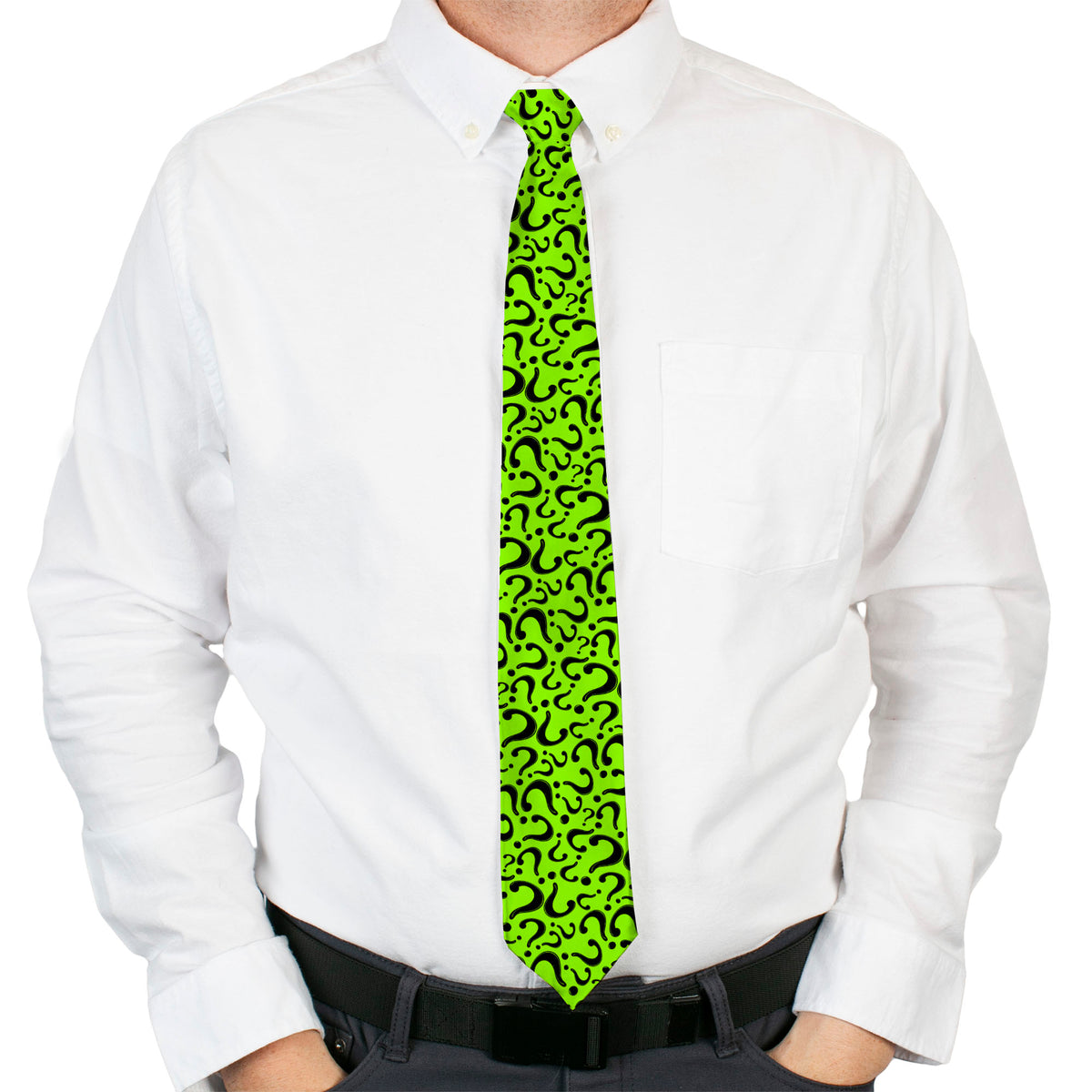 Necktie Standard - Riddler "?" Scattered Lime Green Black Neckties DC Comics