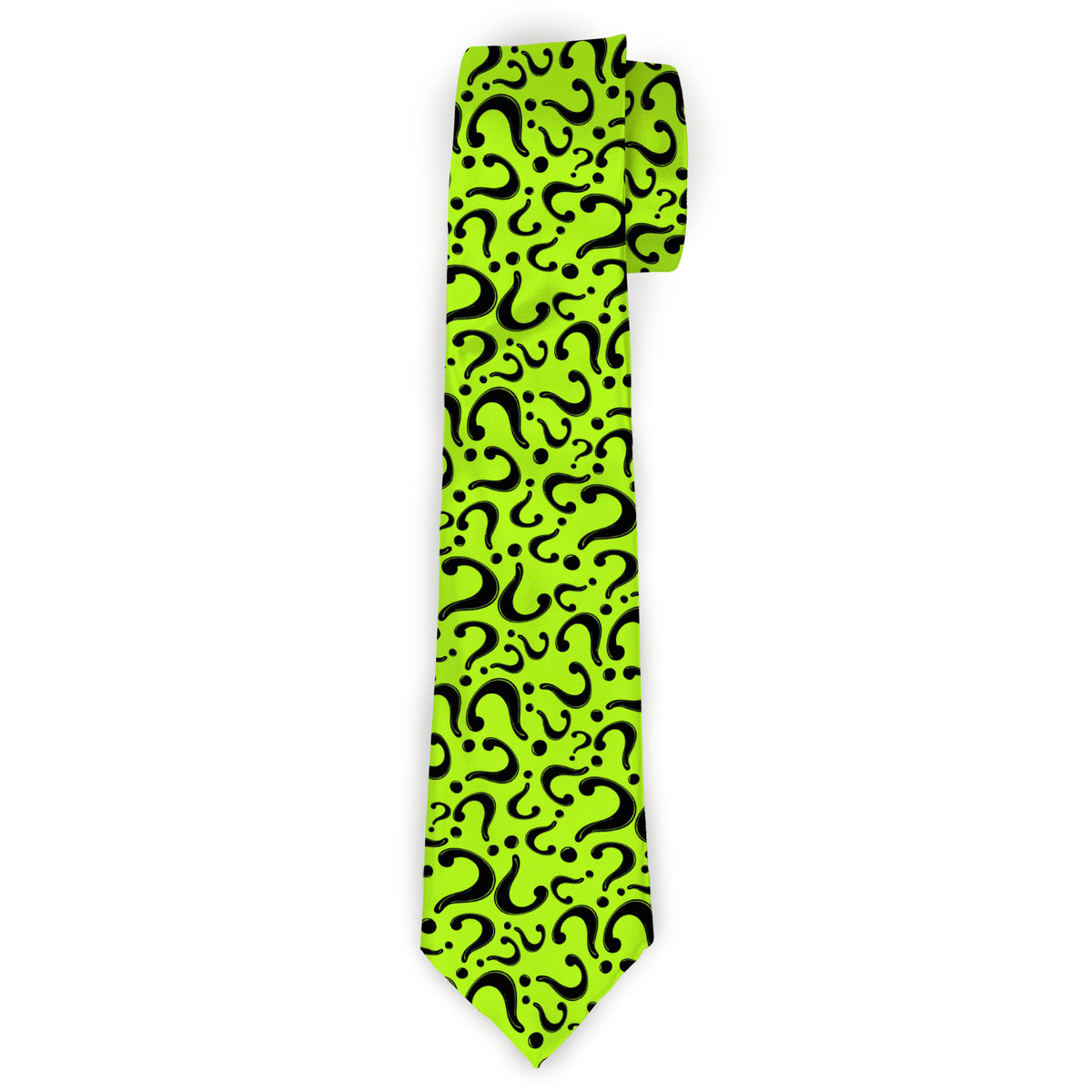 Necktie Standard - Riddler "?" Scattered Lime Green Black Neckties DC Comics