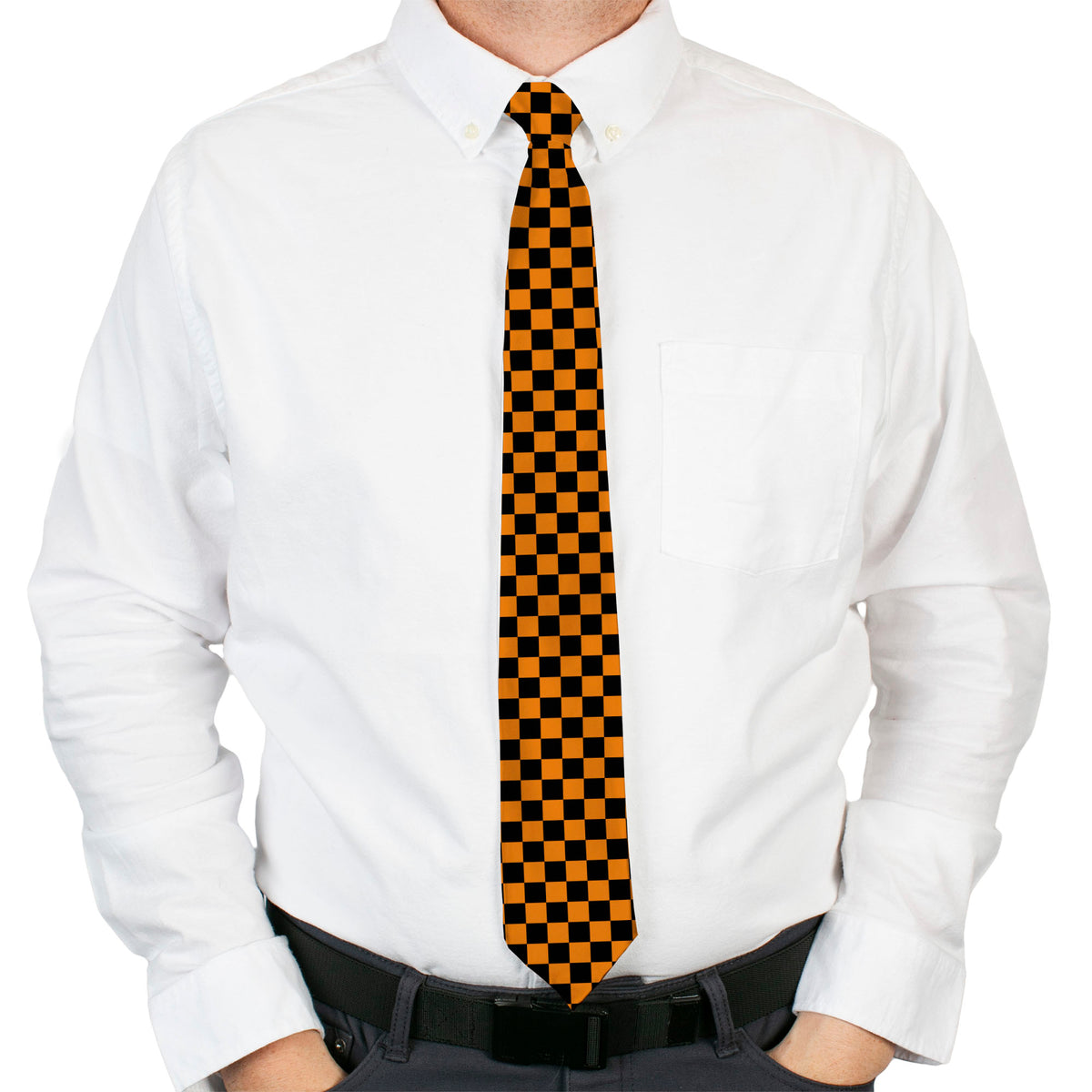 Buckle-Down Necktie - Checker Black/Neon Orange Neckties Buckle-Down