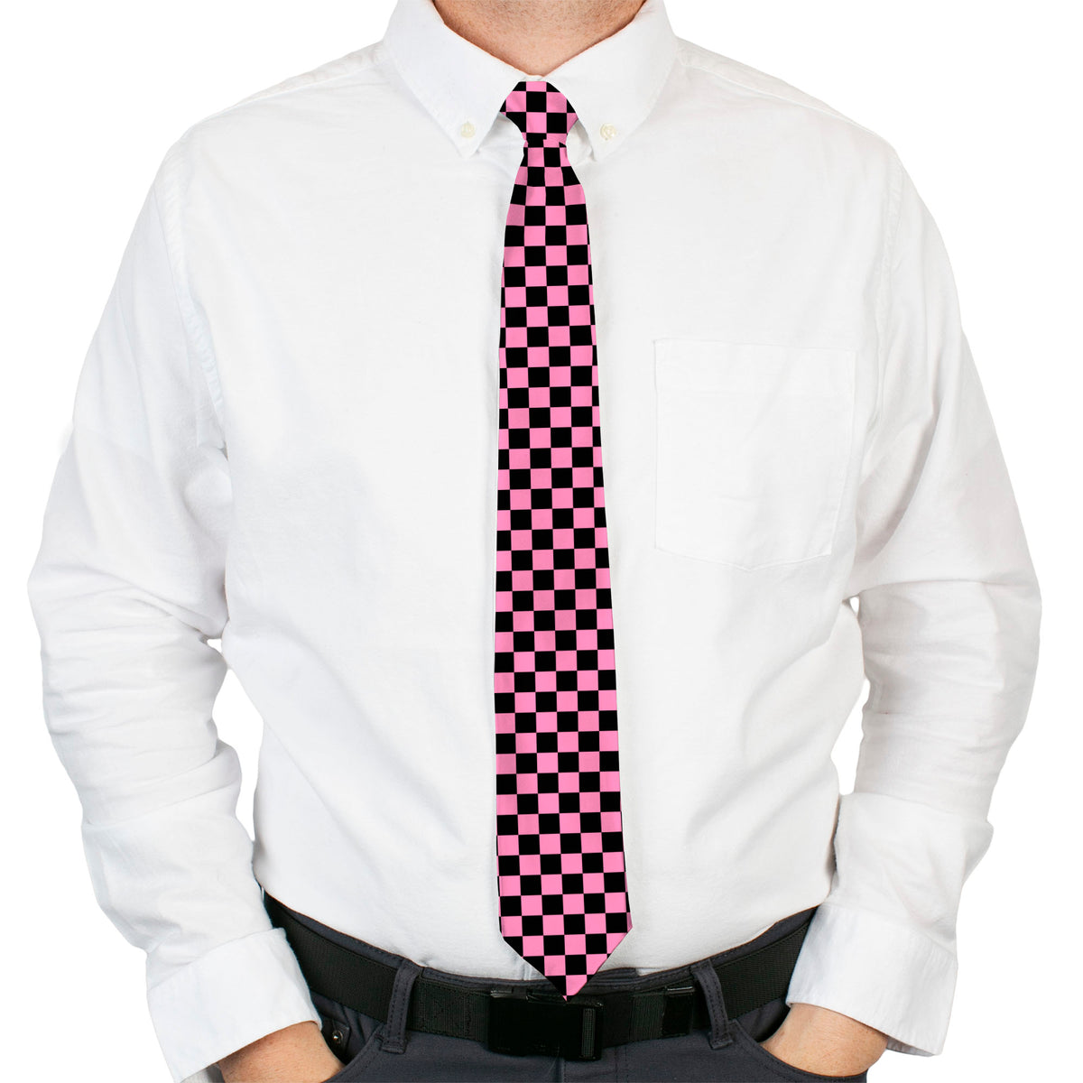 Buckle-Down Necktie - Checker Black/Baby Pink Neckties Buckle-Down