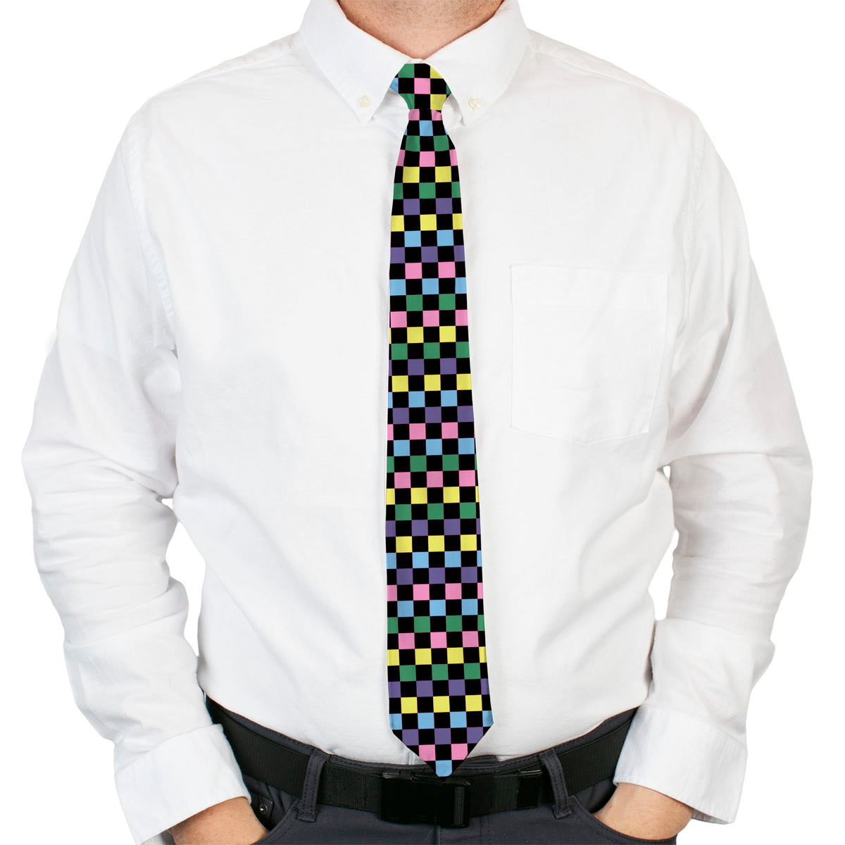 Buckle-Down Necktie - Checker Black/Multi Pastel Neckties Buckle-Down