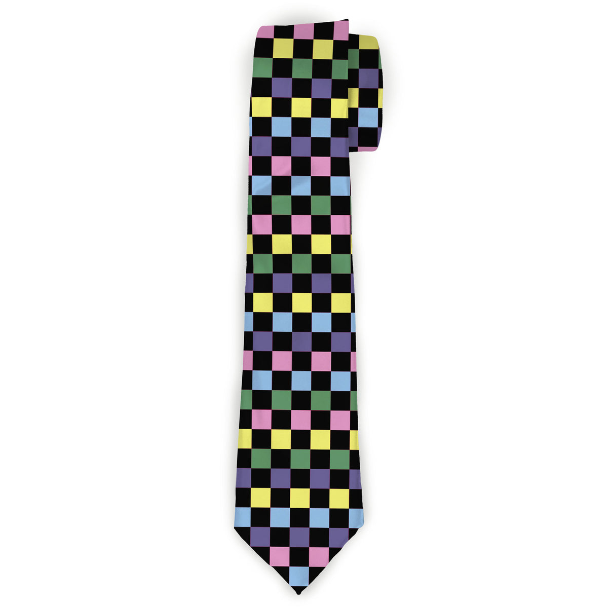 Buckle-Down Necktie - Checker Black/Multi Pastel Neckties Buckle-Down