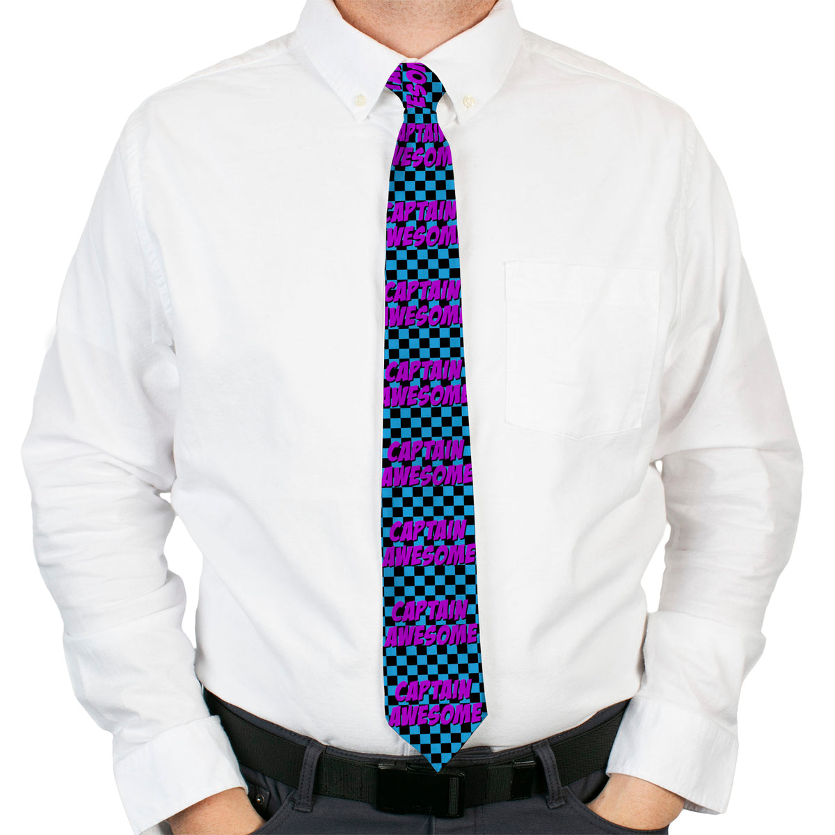 Buckle-Down Necktie - CAPTAIN AWESOME Turquoise Checker/Fuchsia Neckties Buckle-Down