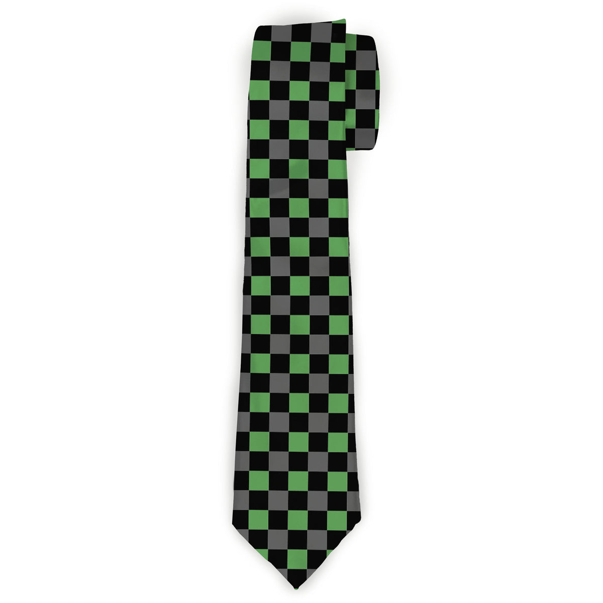 Buckle-Down Necktie - Checker Black/Gray/2 Green Neckties Buckle-Down