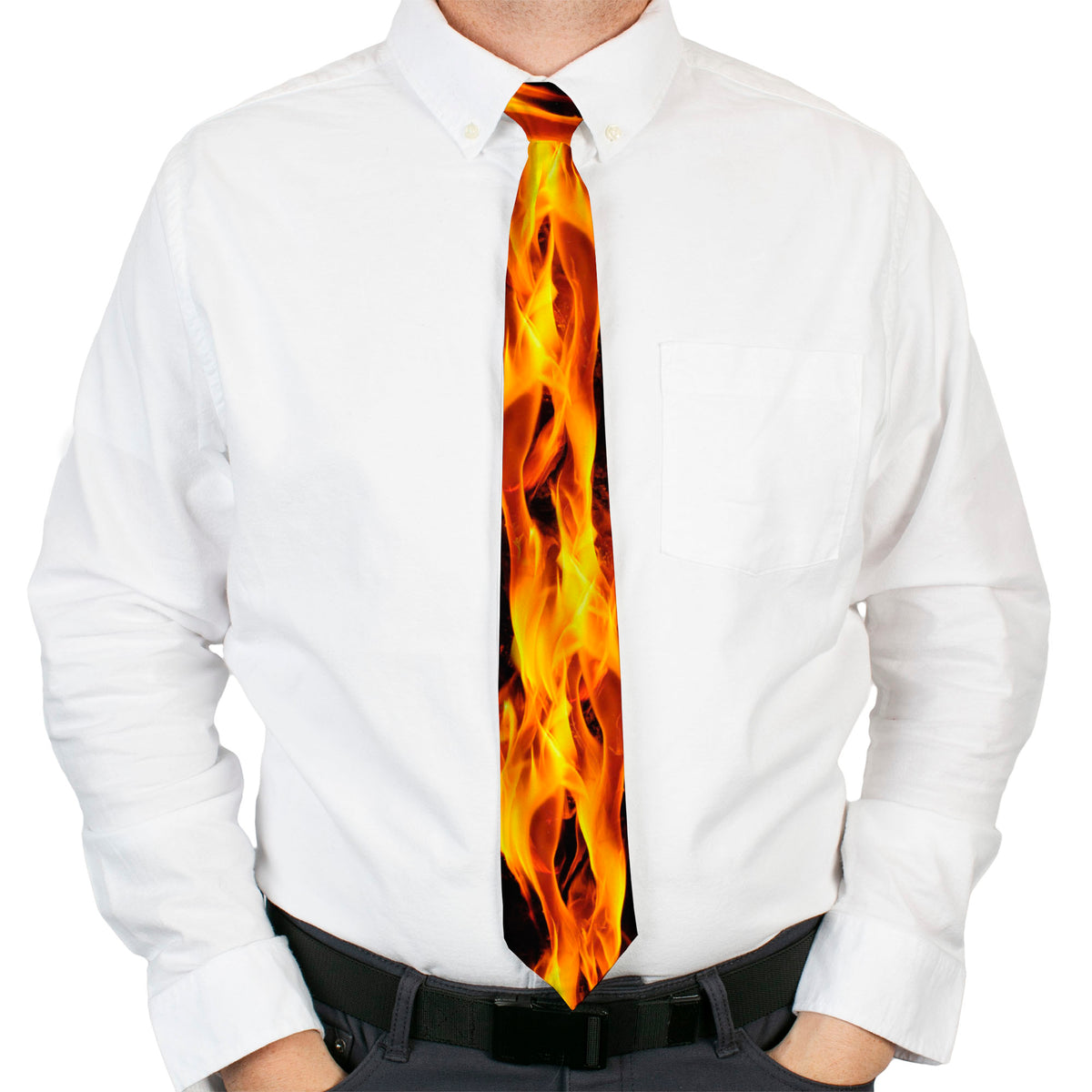 Buckle-Down Necktie - Flames Vivid Black/Orange Neckties Buckle-Down