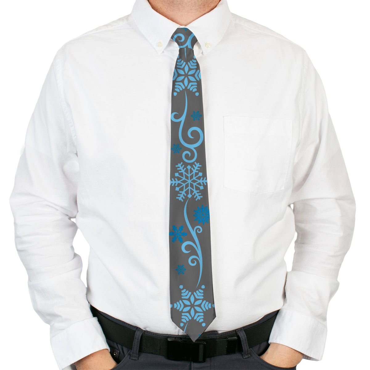 Buckle-Down Necktie - Holiday Snowflakes Gray/Blue Neckties Buckle-Down