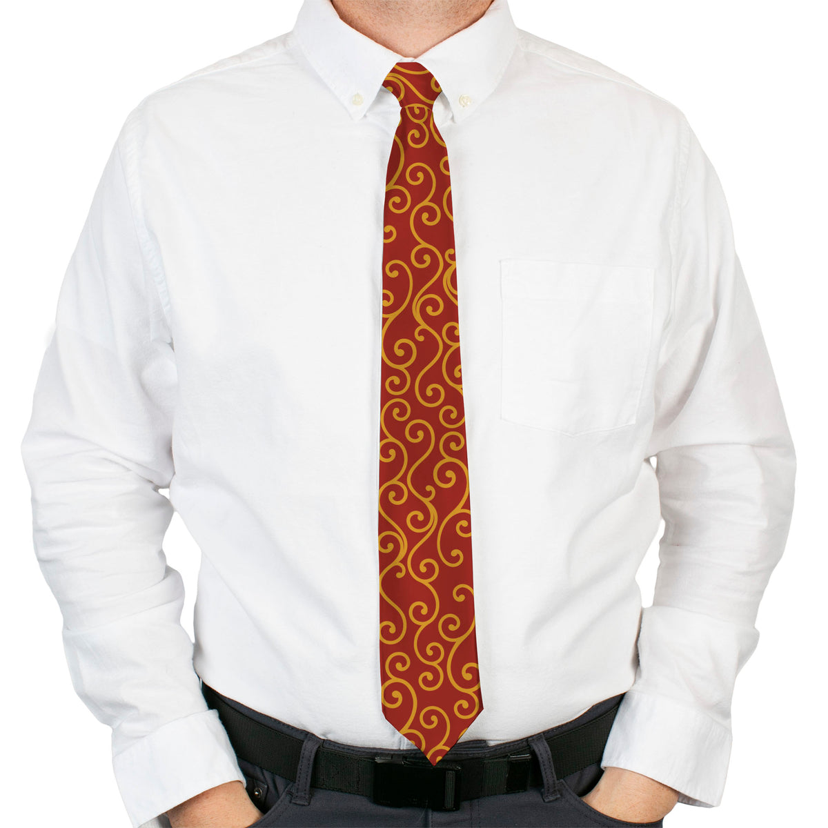 Buckle-Down Necktie - Holiday Trim Swirls Red/Gold Neckties Buckle-Down