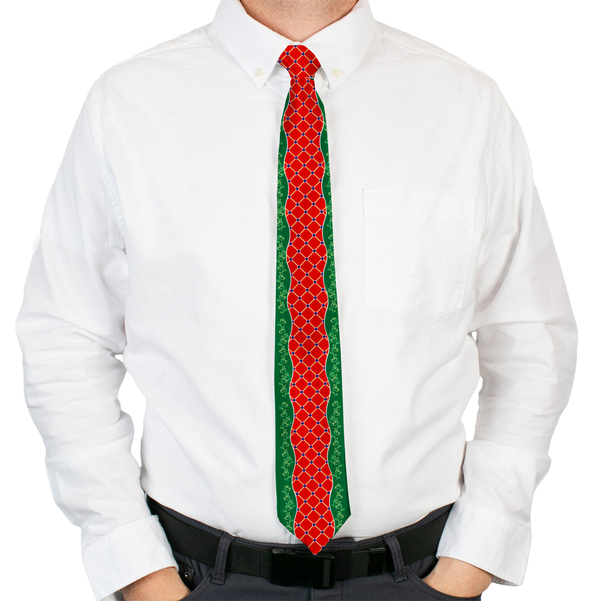 Buckle-Down Necktie - Holiday Trim Stripe Green/Red Neckties Buckle-Down