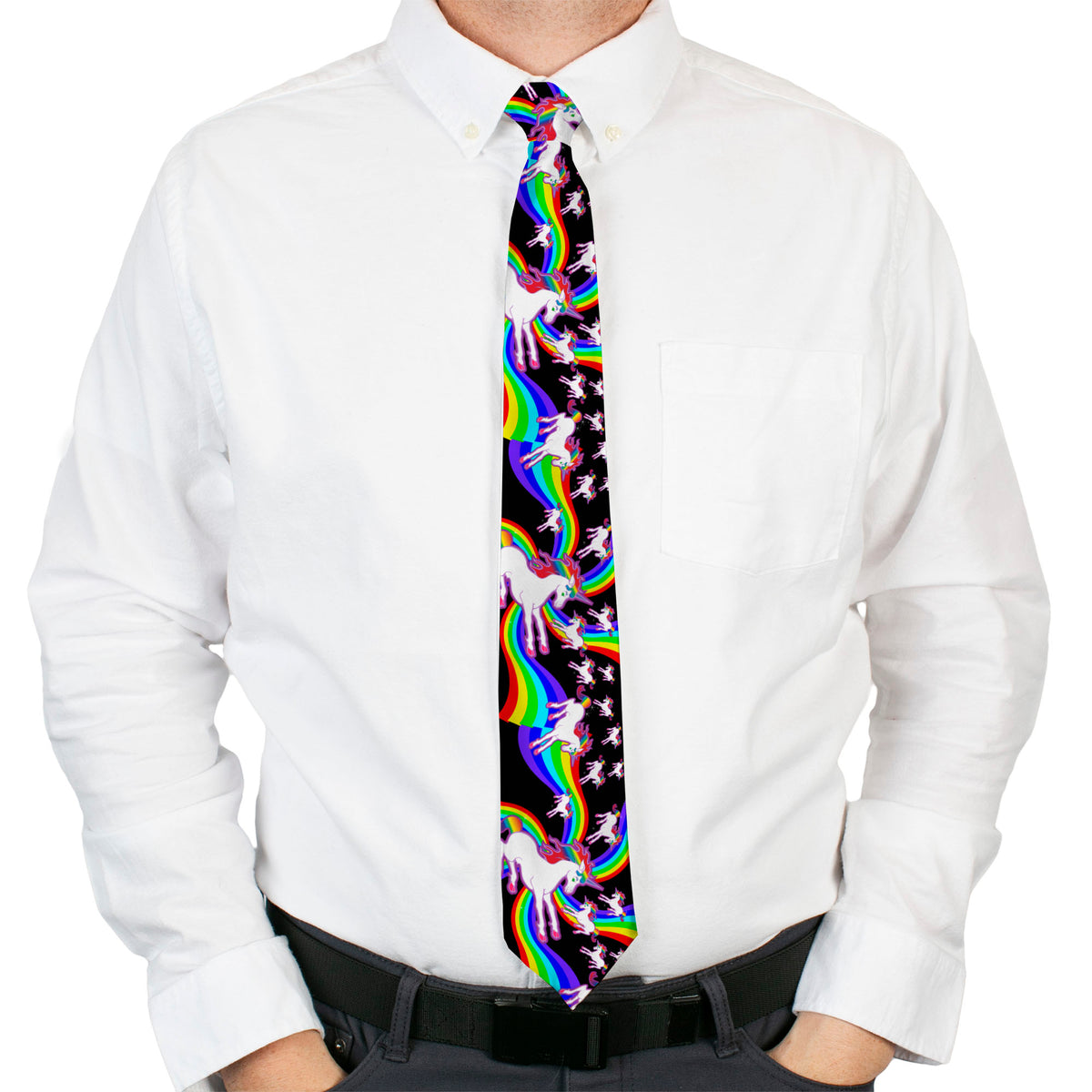 Buckle-Down Necktie - Unicorns/Rainbow Swirl Black Neckties Buckle-Down