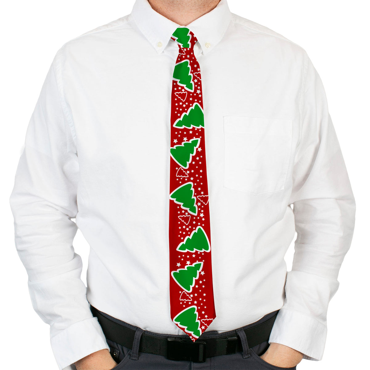 Buckle-Down Necktie - Christmas Trees/Stars Red/White/Green Neckties Buckle-Down