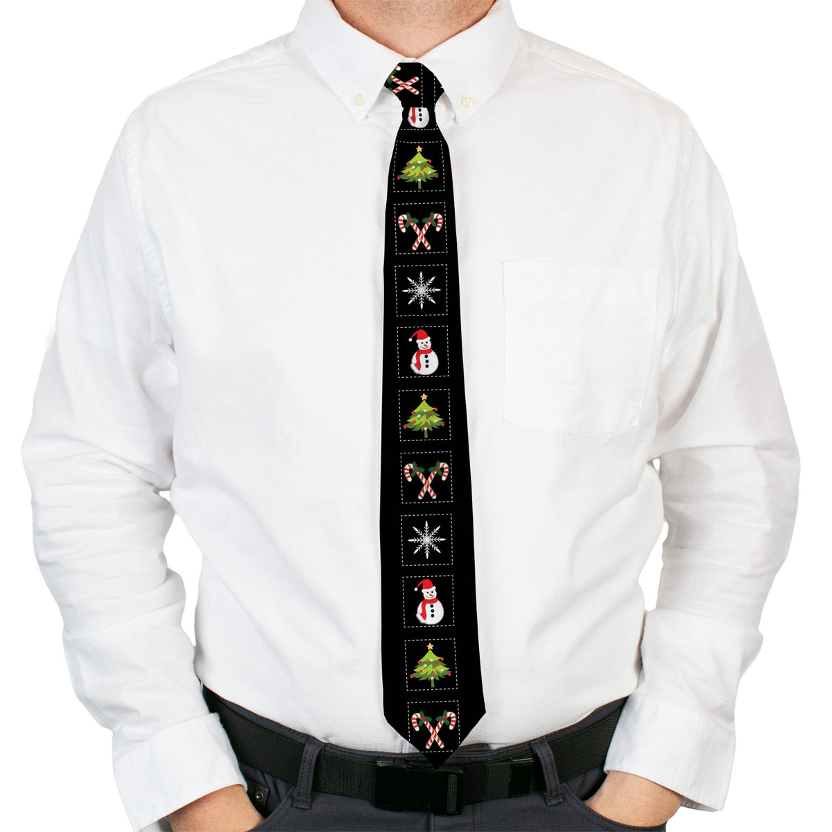 Buckle-Down Necktie - Christmas Blocks Black/White/Multi Color Neckties Buckle-Down
