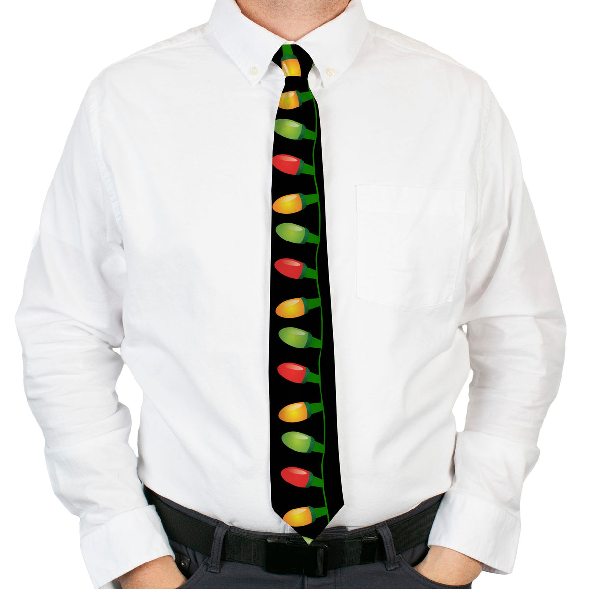 Buckle-Down Necktie - Christmas Lights Black/Multi Color Neckties Buckle-Down