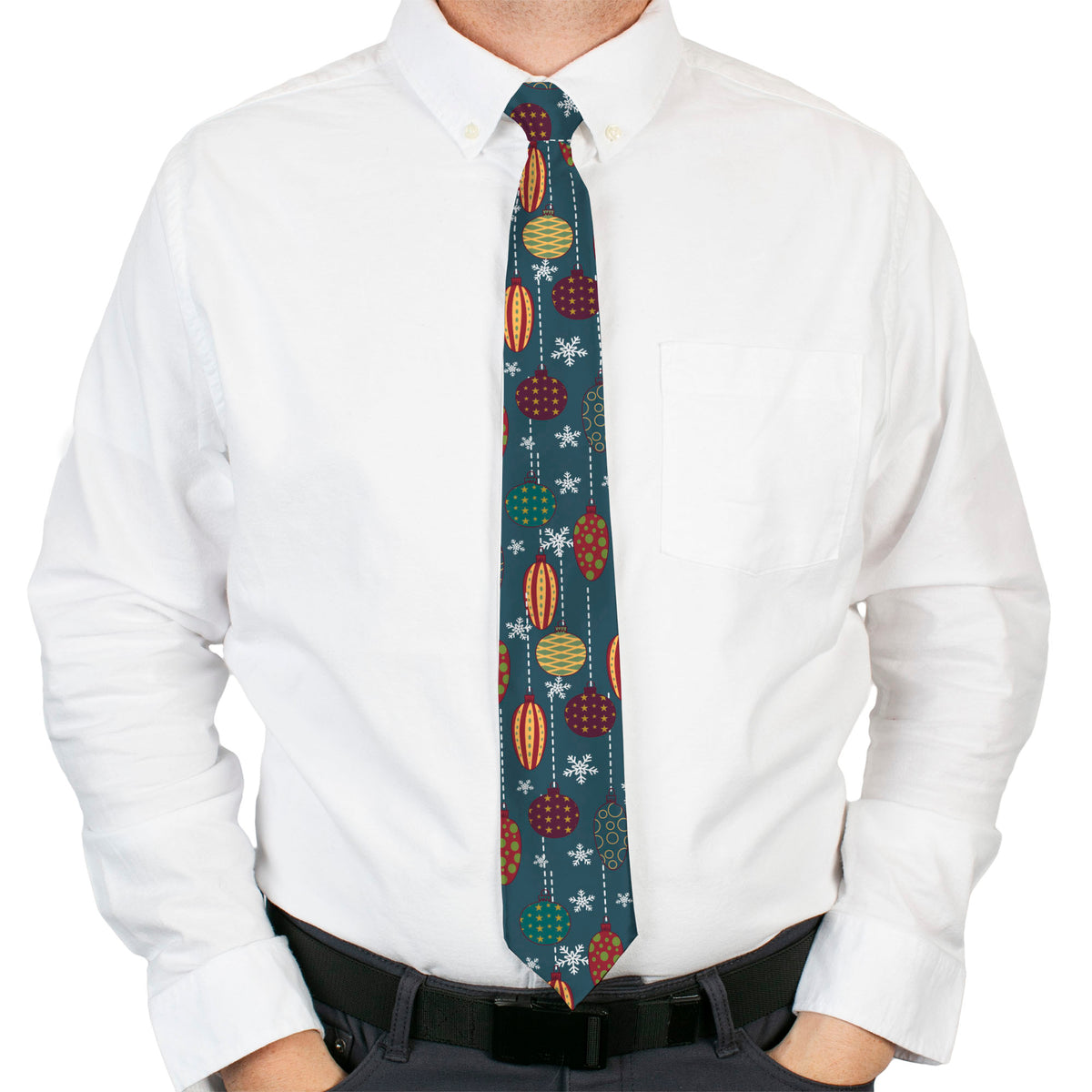 Buckle-Down Necktie - Christmas Ornaments/Snowflakes Blue/White/Multi Color Neckties Buckle-Down