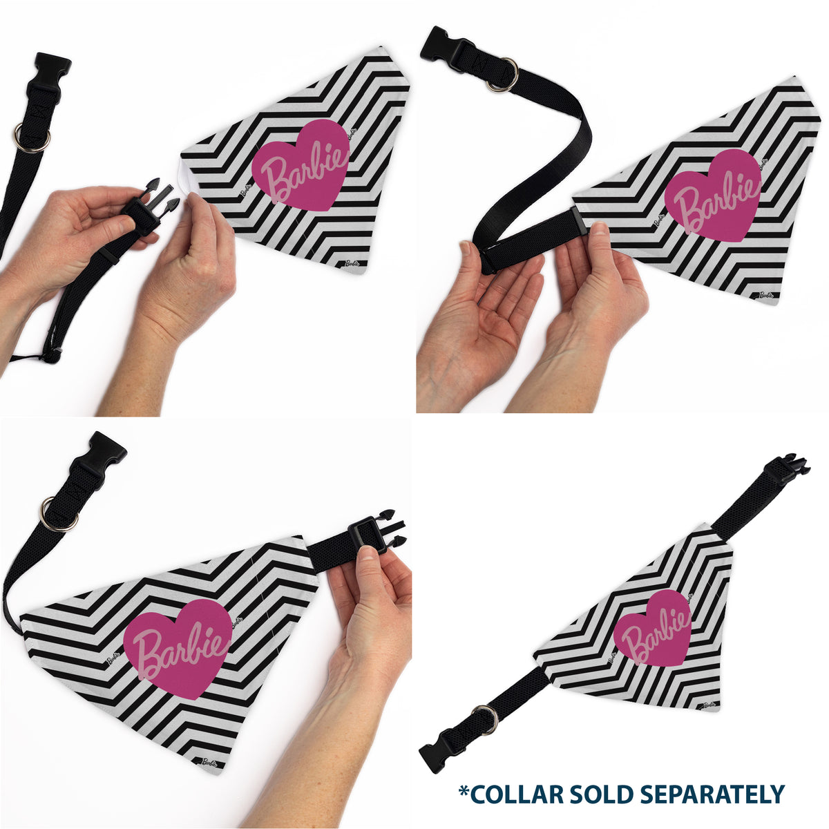 Pet Bandana - BARBIE Script Heart Chevron White/Black/Pinks Pet Bandanas Barbie