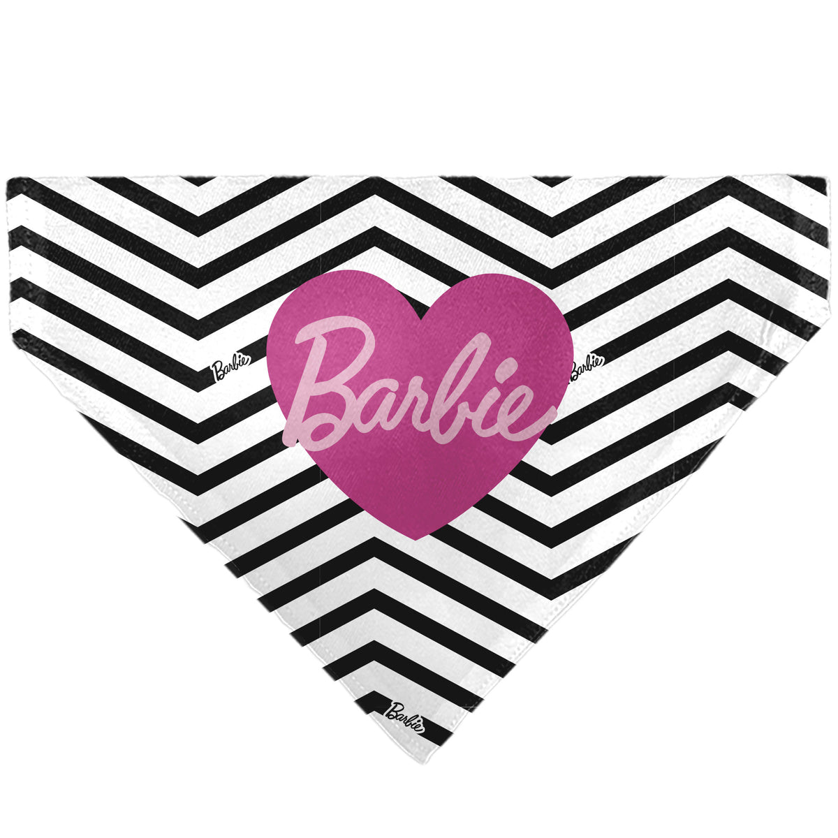 Pet Bandana - BARBIE Script Heart Chevron White/Black/Pinks Pet Bandanas Barbie