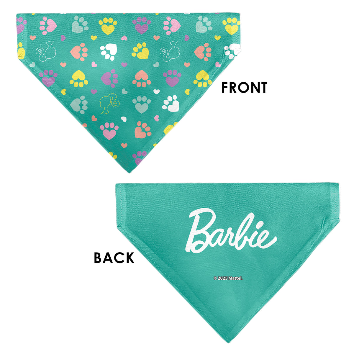 Pet Bandana - BARBIE Paw Print Icons and Script Blue/Multi Pastel Pet Bandanas Barbie