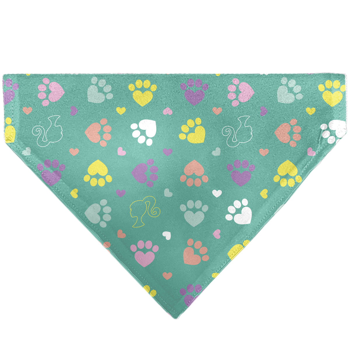 Pet Bandana - BARBIE Paw Print Icons and Script Blue/Multi Pastel Pet Bandanas Barbie
