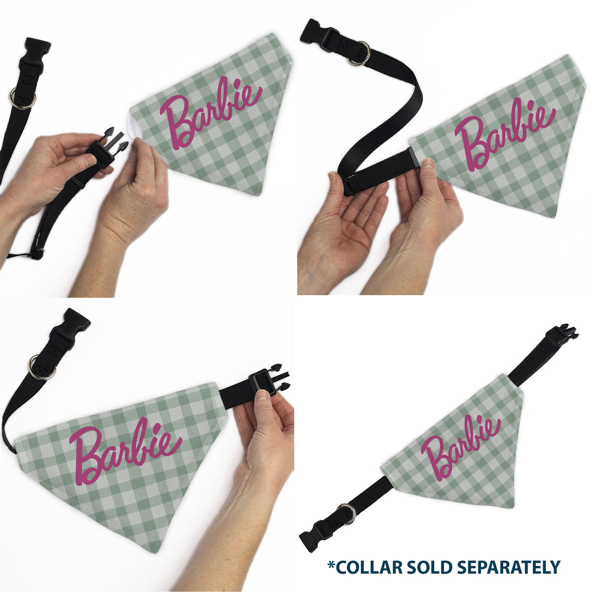 Pet Bandana - BARBIE Script Plaid Beige/Olive/Pink Pet Bandanas Barbie