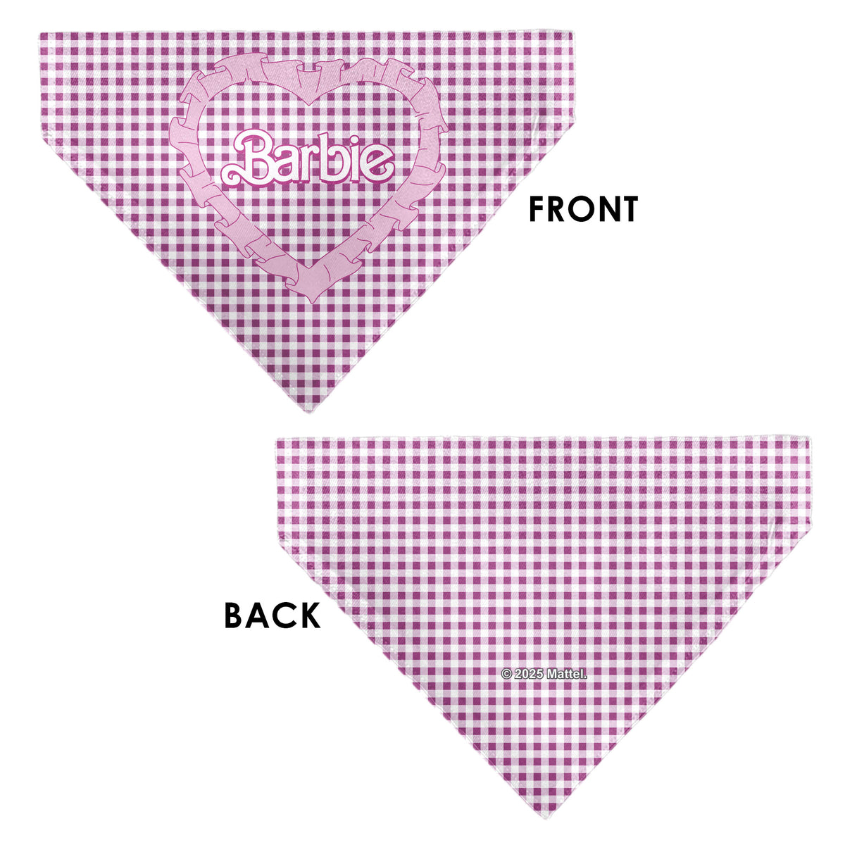 Pet Bandana - BARBIE Heart Text Logo Plaid Pinks Pet Bandanas Barbie