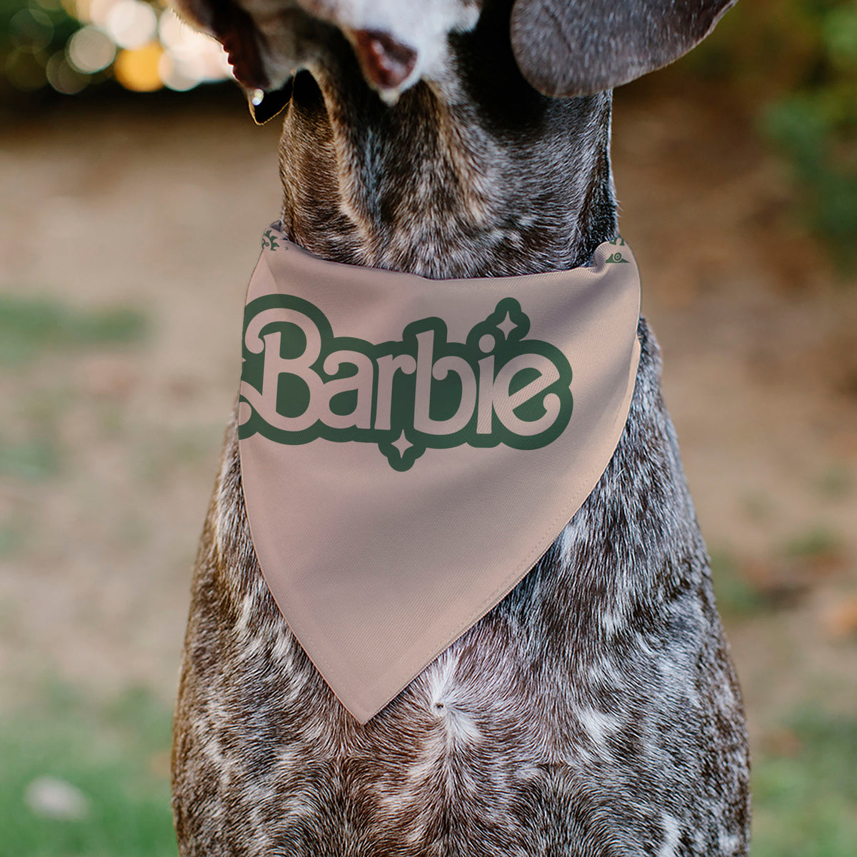 Pet Bandana - CALIFORNIA DREAMIN BARBIE Icons Collage and Script Peach/Olive Pet Bandanas Barbie