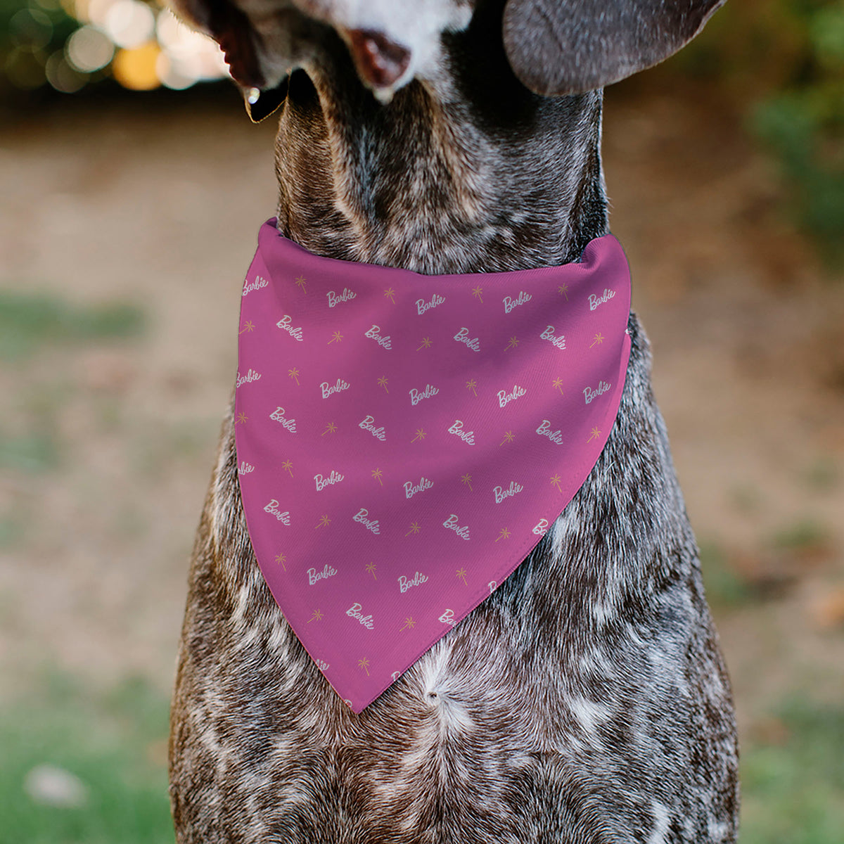 Pet Bandana - BARBIE Script and Palm Tree Icon Pink/White/Orange Pet Bandanas Barbie