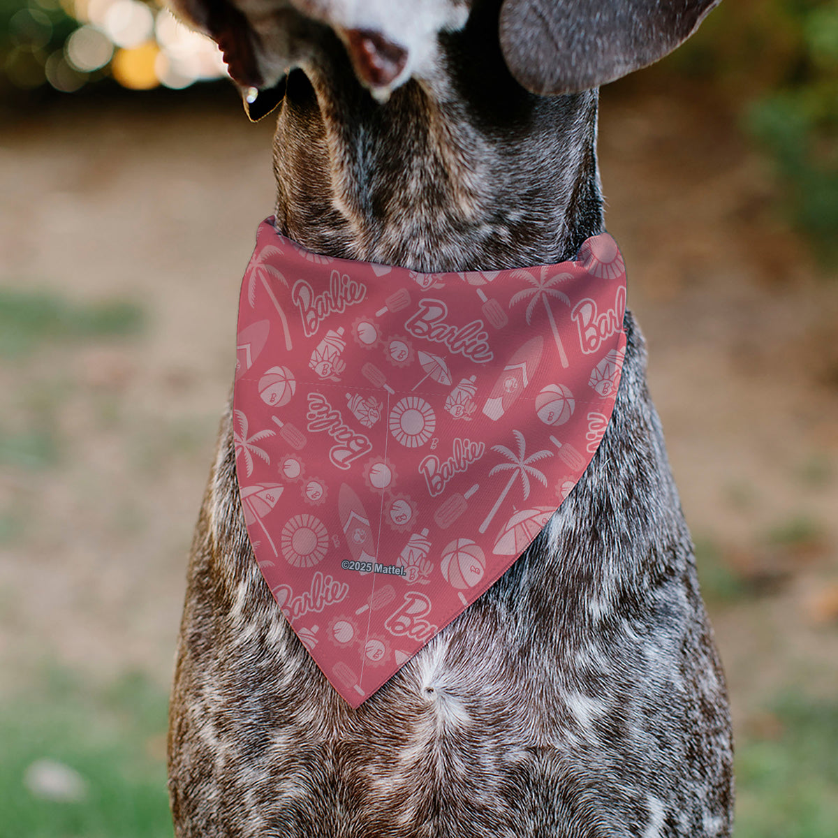 Pet Bandana - Malibu Beach BARBIE Script and Icons Collage Pinks Pet Bandanas Barbie
