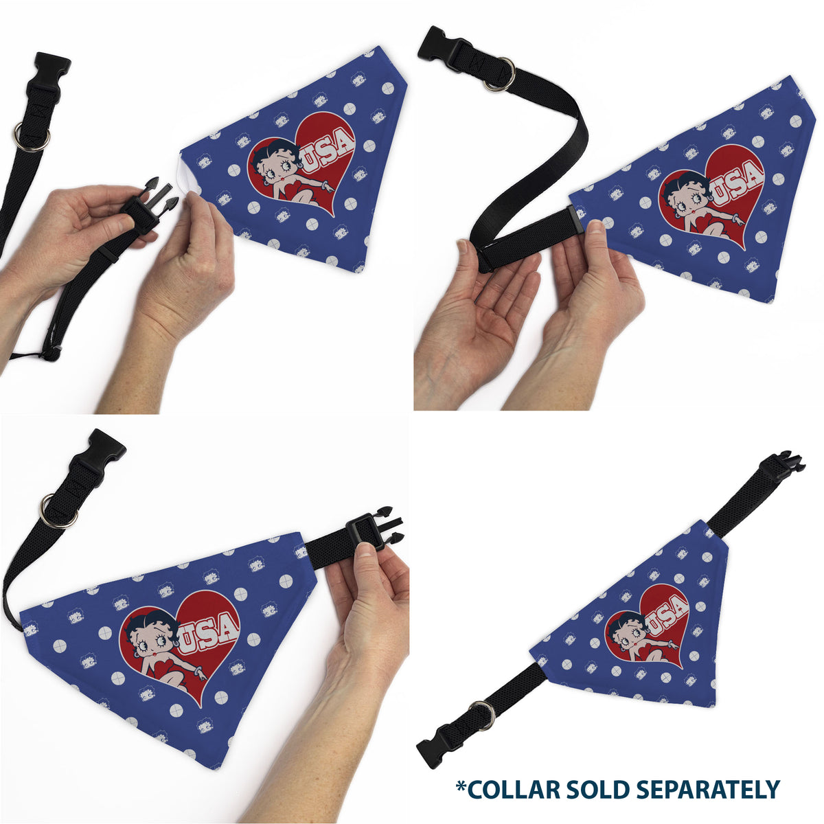Pet Bandana - Bandana Betty Boop USA Heart Pose Polka Dot/Face Blue/White Pet Bandanas Betty Boop