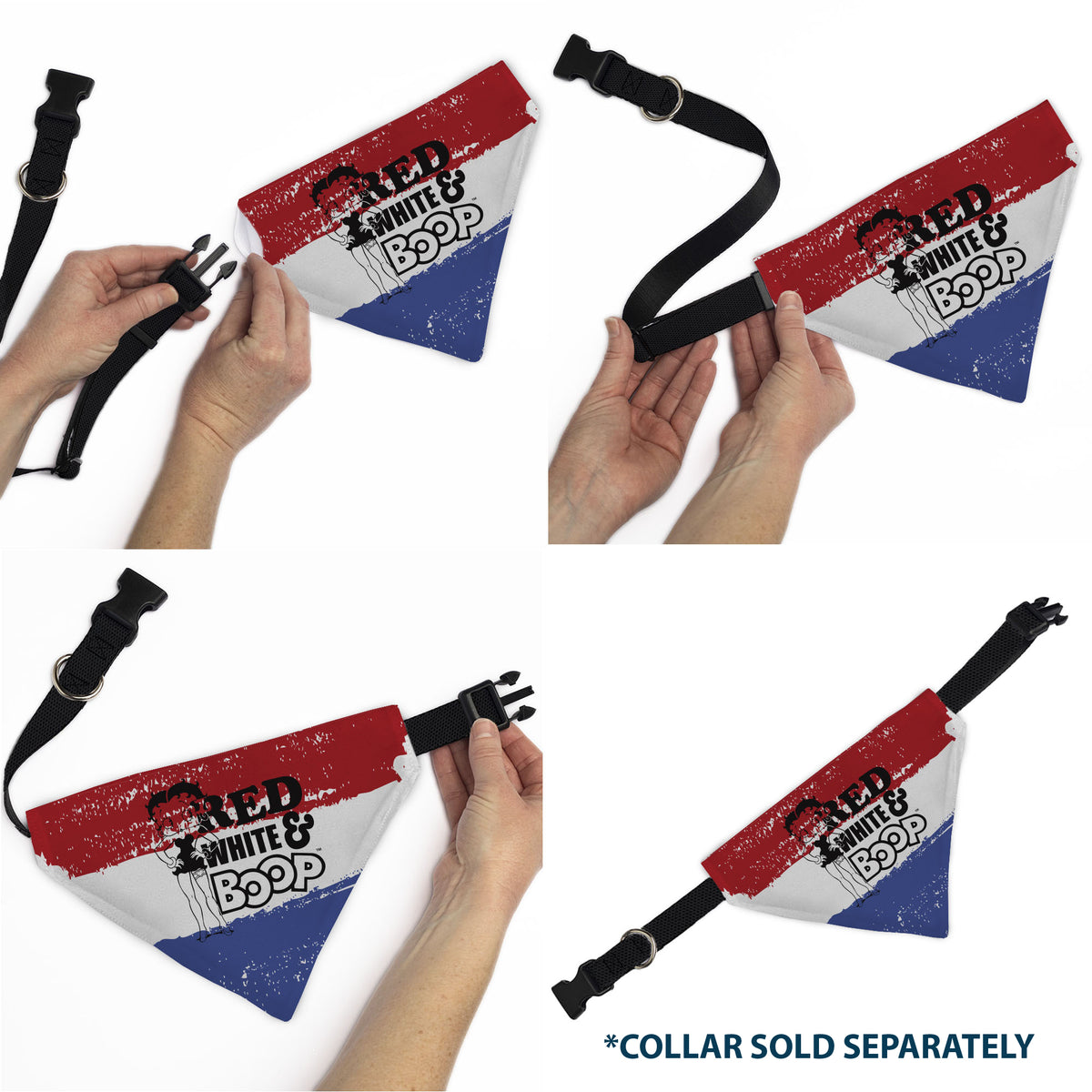 Pet Bandana - Bandana Betty Boop RED WHITE & BOOP Pose Americana Stripe Red/White/Blue/Black Pet Bandanas Betty Boop