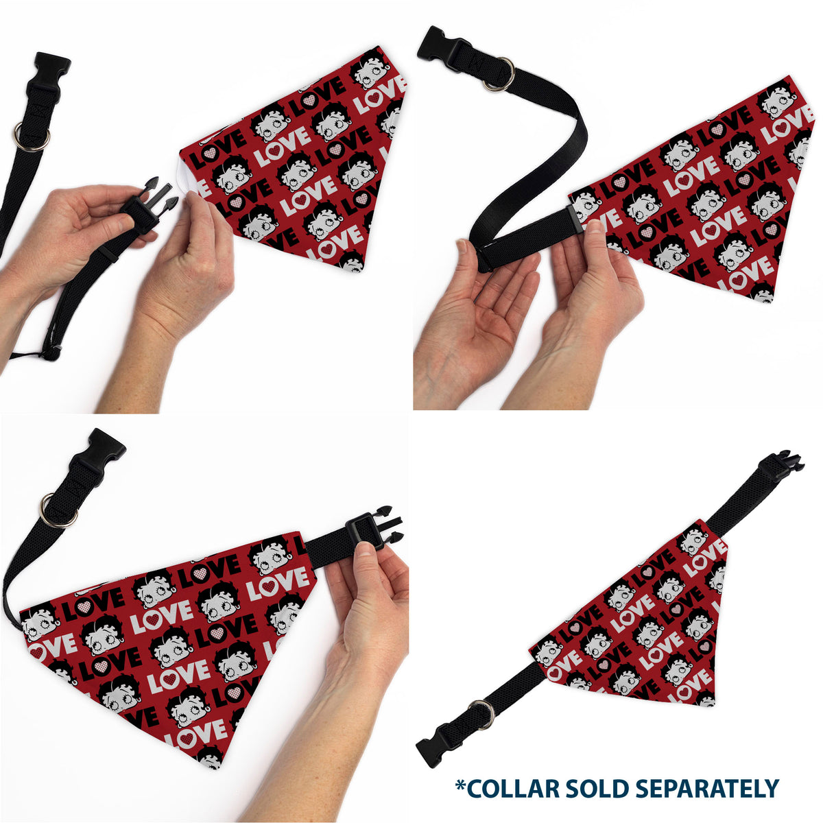 Pet Bandana - Betty Boop LOVE Text and Face Red/Black/White Pet Bandanas Betty Boop