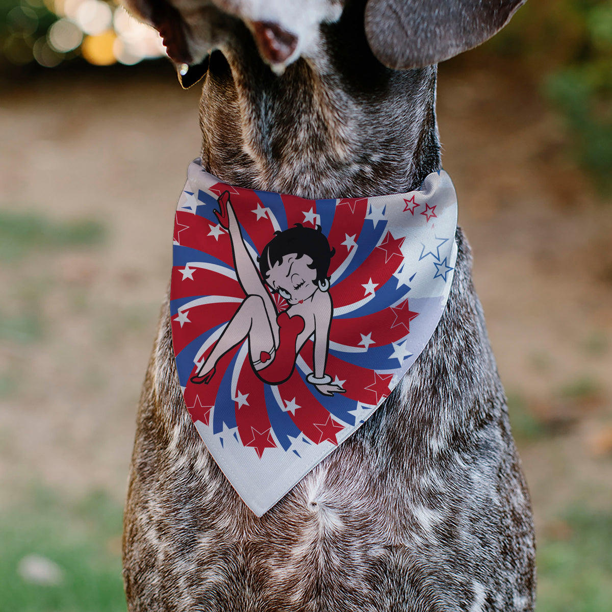 Pet Bandana - Betty Boop Americana Leg Kick Pose White/Red/Blue Pet Bandanas Betty Boop