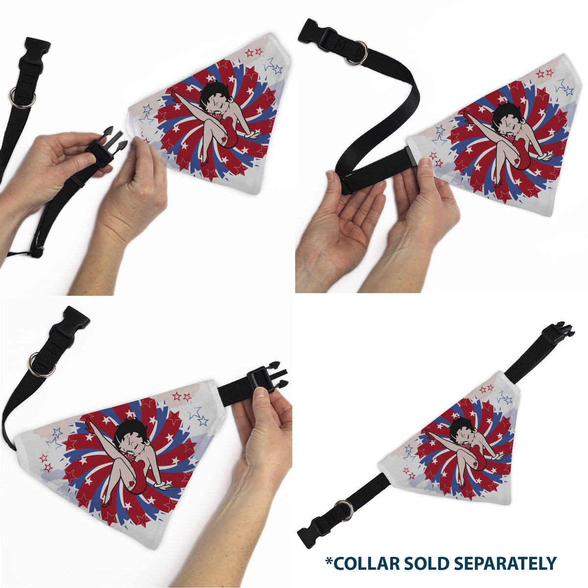 Pet Bandana - Betty Boop Americana Leg Kick Pose White/Red/Blue Pet Bandanas Betty Boop