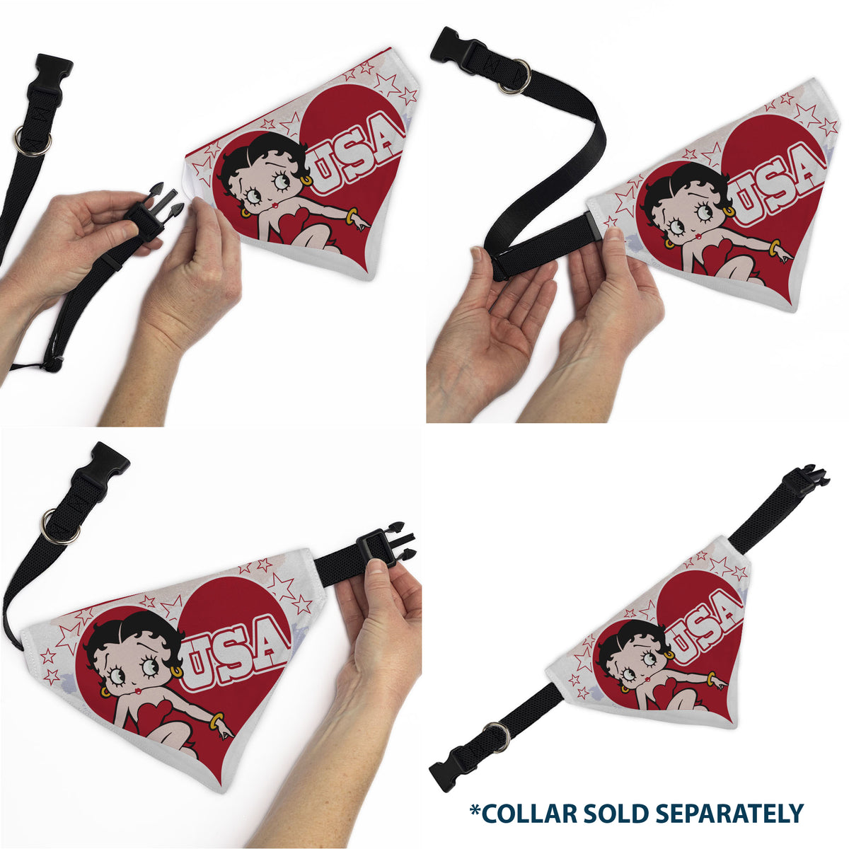 Pet Bandana - Betty Boop USA Heart Pose and Stars White/Red Pet Bandanas Betty Boop