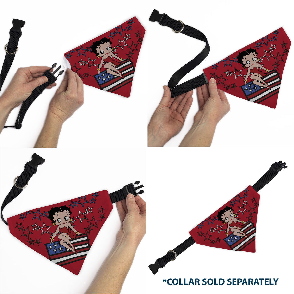 Pet Bandana - Betty Boops Americana Stars and Stripes Pose Reds/White/Blue Pet Bandanas Betty Boop