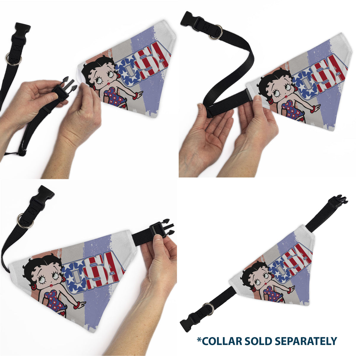 Pet Bandana - Betty Boop USA Stars and Stripes Pose White/Red/Blue Pet Bandanas Betty Boop