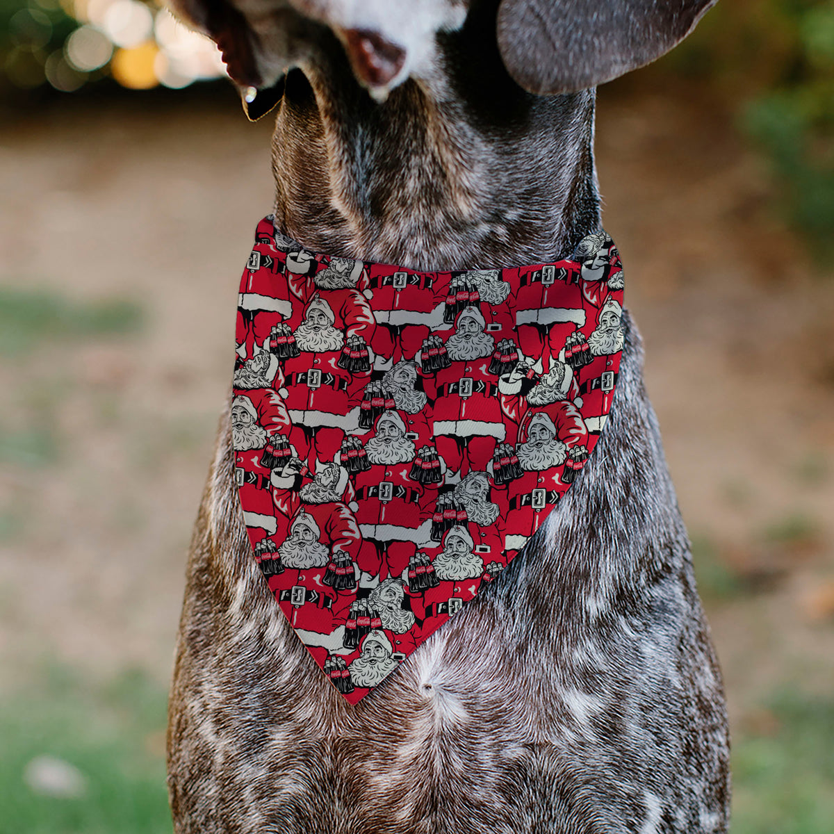 Pet Bandana - Coca-Cola Santa Claus Holiday Poses Stacked Red Pet Bandanas Coca-Cola