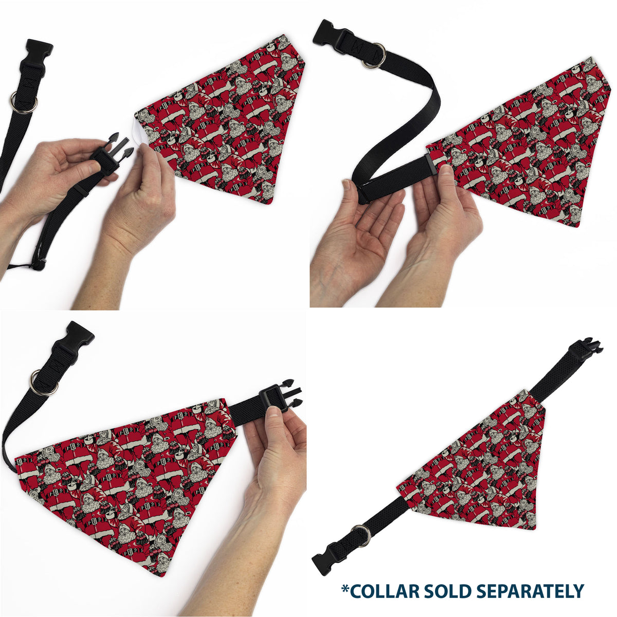 Pet Bandana - Coca-Cola Santa Claus Holiday Poses Stacked Red Pet Bandanas Coca-Cola