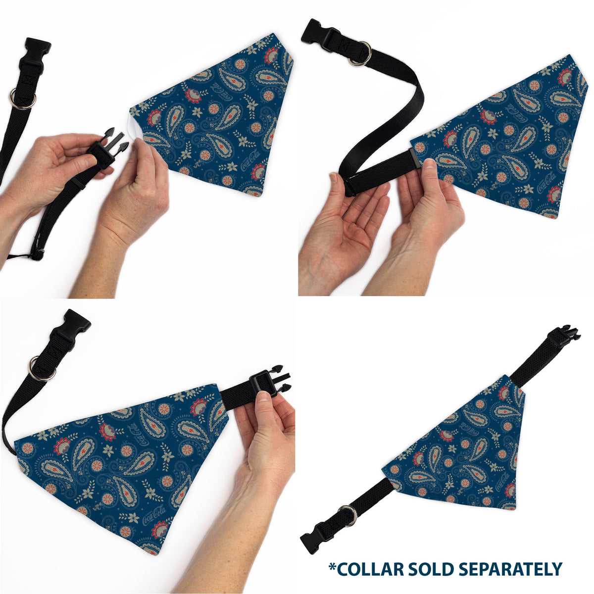 Pet Bandana - COCA-COLA Paisley Bottle Icons Scattered Blues/White/Red Pet Bandanas Coca-Cola