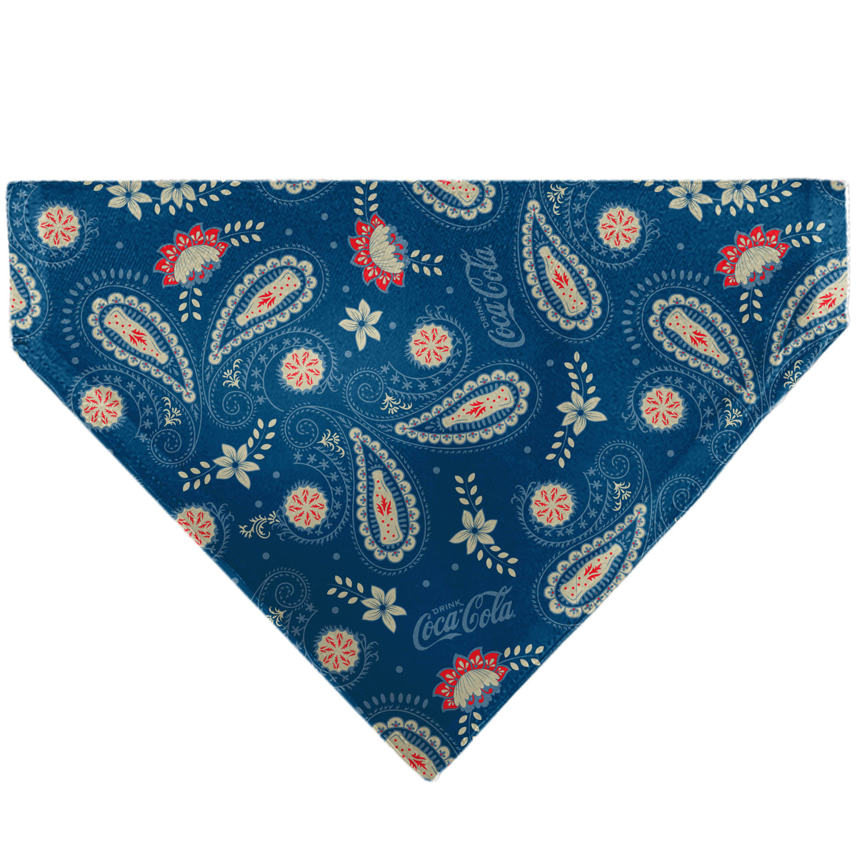 Pet Bandana - COCA-COLA Paisley Bottle Icons Scattered Blues/White/Red Pet Bandanas Coca-Cola