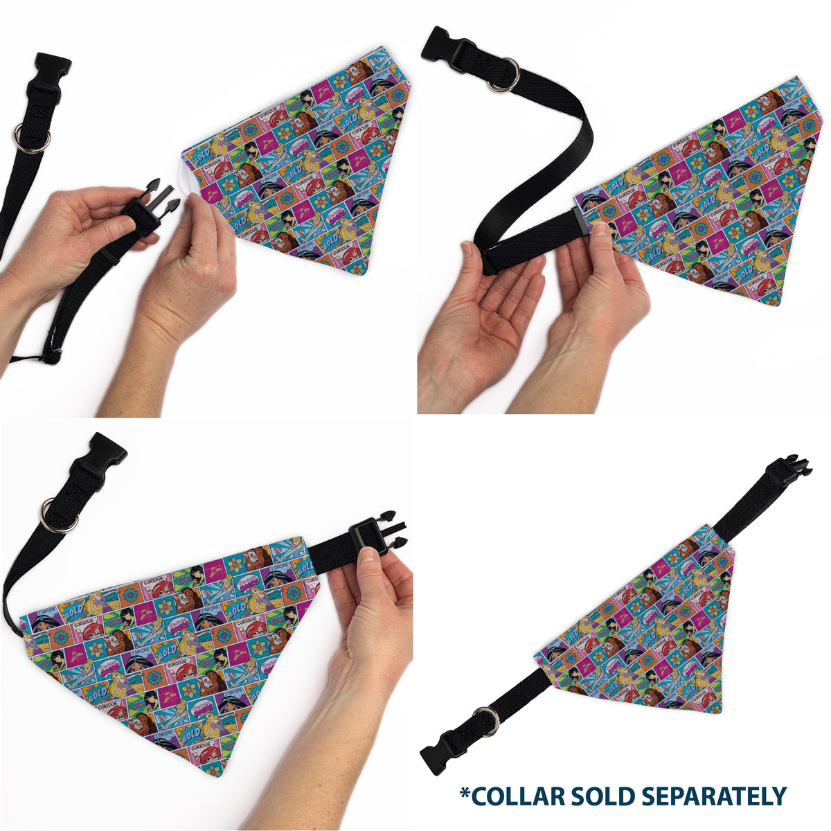 Pet Bandana - Disney Princess Pose and Quote Pop Art Blocks Multi Color Pet Bandanas Disney