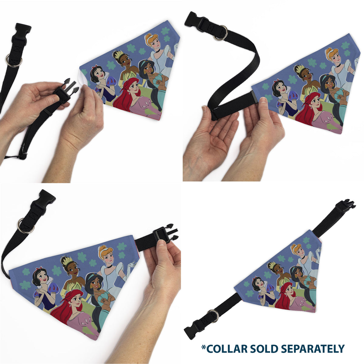 Pet Bandana - Disney Five Princesses Group Pose and Flowers Blues Pet Bandanas Disney