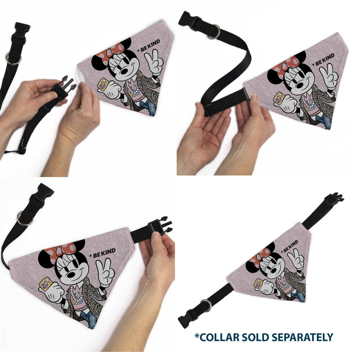 Pet Bandana - Minnie Mouse BE KIND Peace Pose Pinks Pet Bandanas Disney