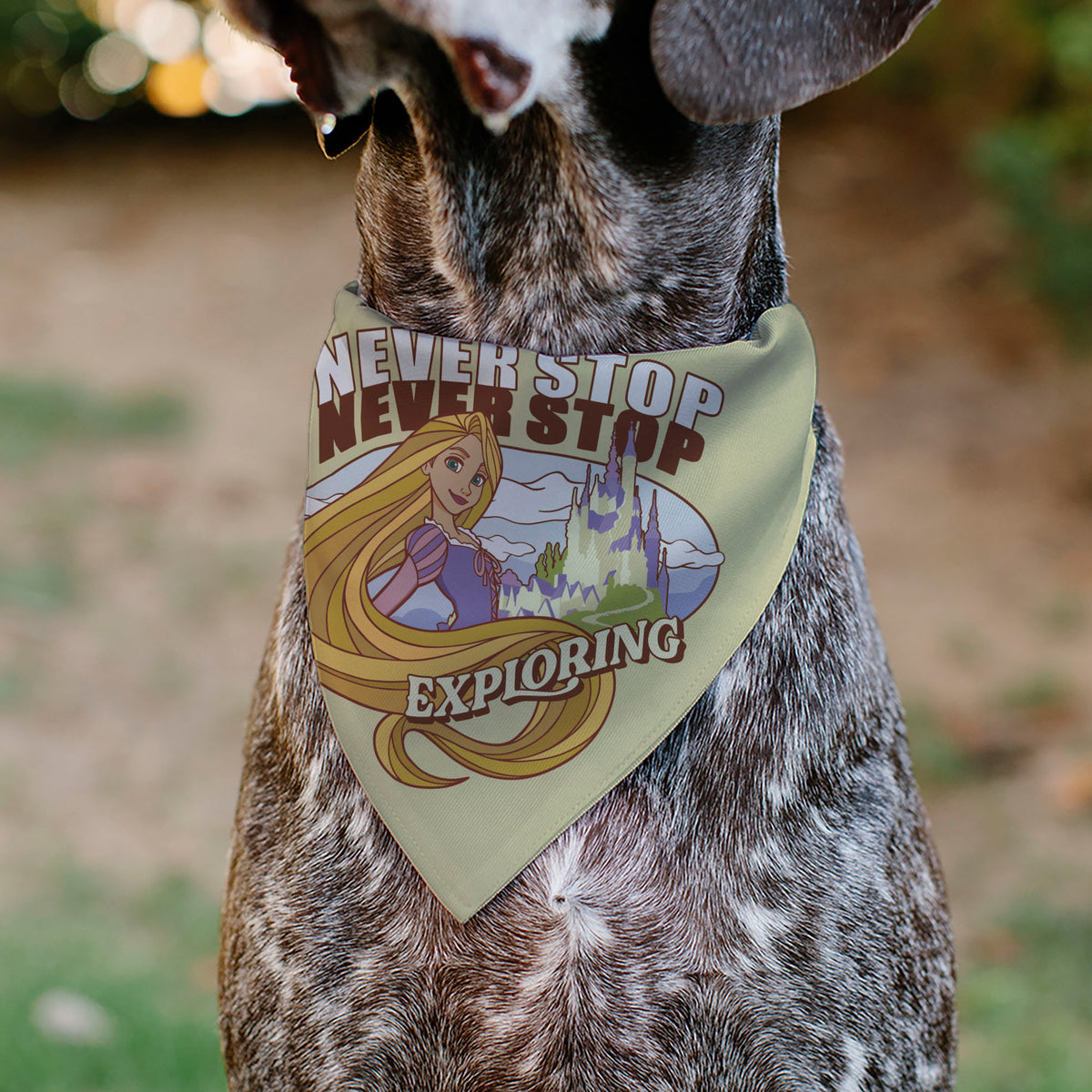 Pet Bandana - Rapunzel NEVER STOP EXPLORING Castle Pose Beige/Red/White Pet Bandanas Disney