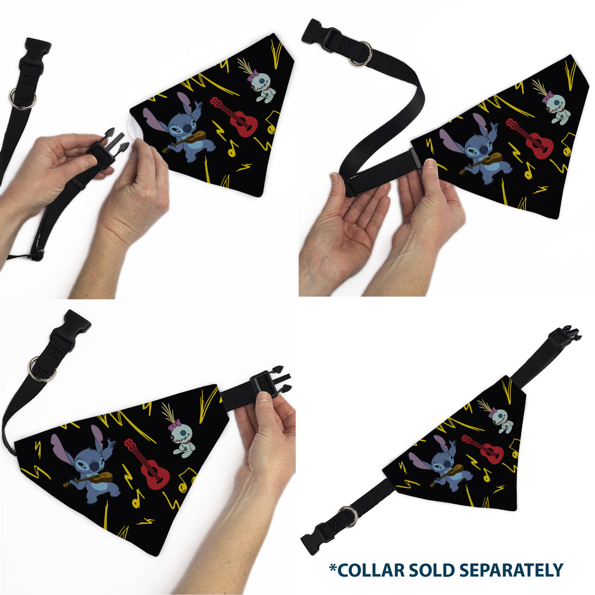 Pet Bandana - Stitch and Scrump Ukulele Jam Pose Black/Yellow Pet Bandanas Disney