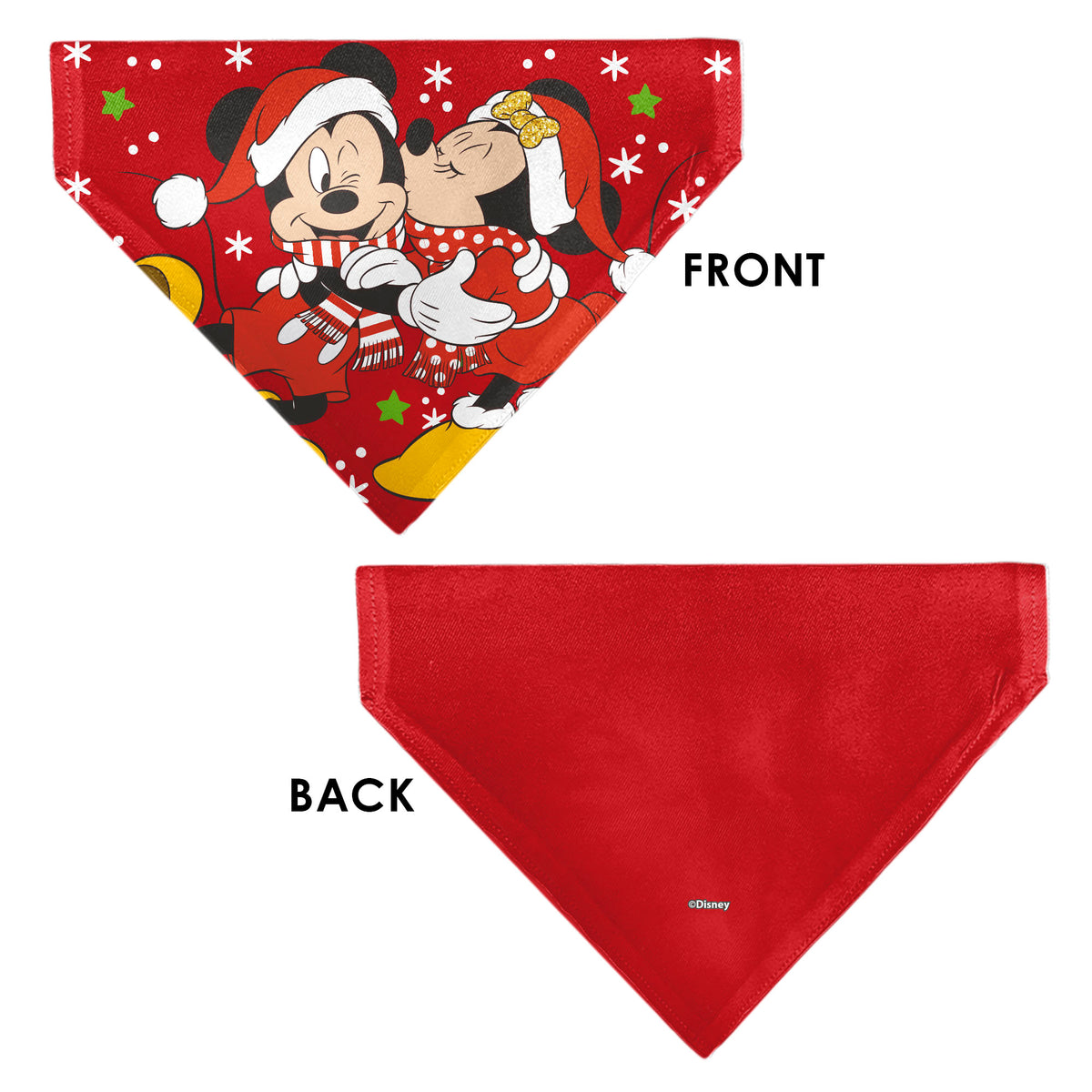 Pet Bandana - Holiday Mickey and Minnie Santa Hat Kissing Pose Red Pet Bandanas Disney