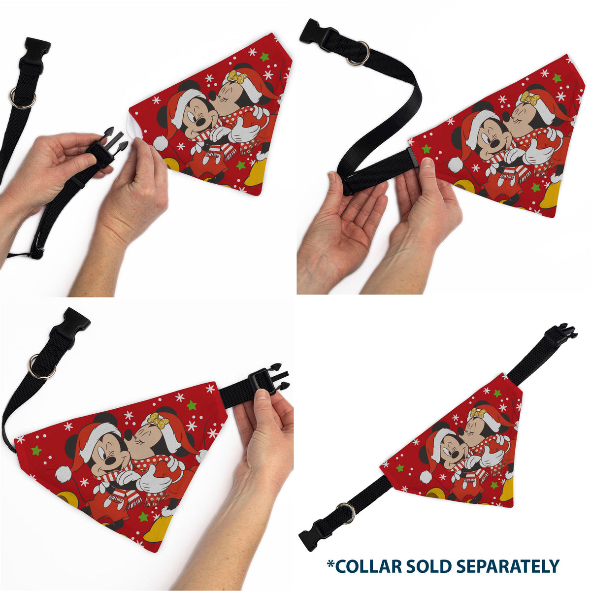 Pet Bandana - Holiday Mickey and Minnie Santa Hat Kissing Pose Red Pet Bandanas Disney