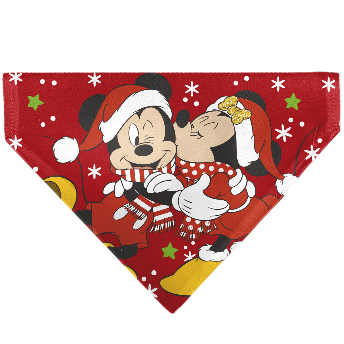 Pet Bandana - Holiday Mickey and Minnie Santa Hat Kissing Pose Red Pet Bandanas Disney