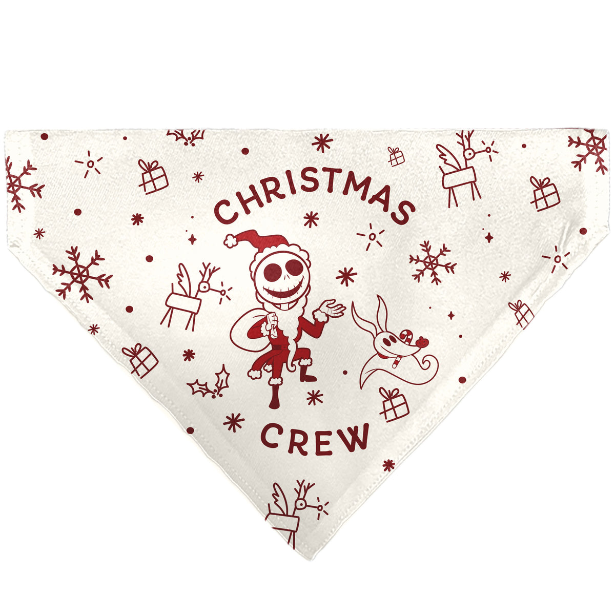 Pet Bandana - The Nightmare Before Christmas Jack and Zero CHRISTMAS CREW Pose with Icons Scattered White/Reds Pet Bandanas Disney