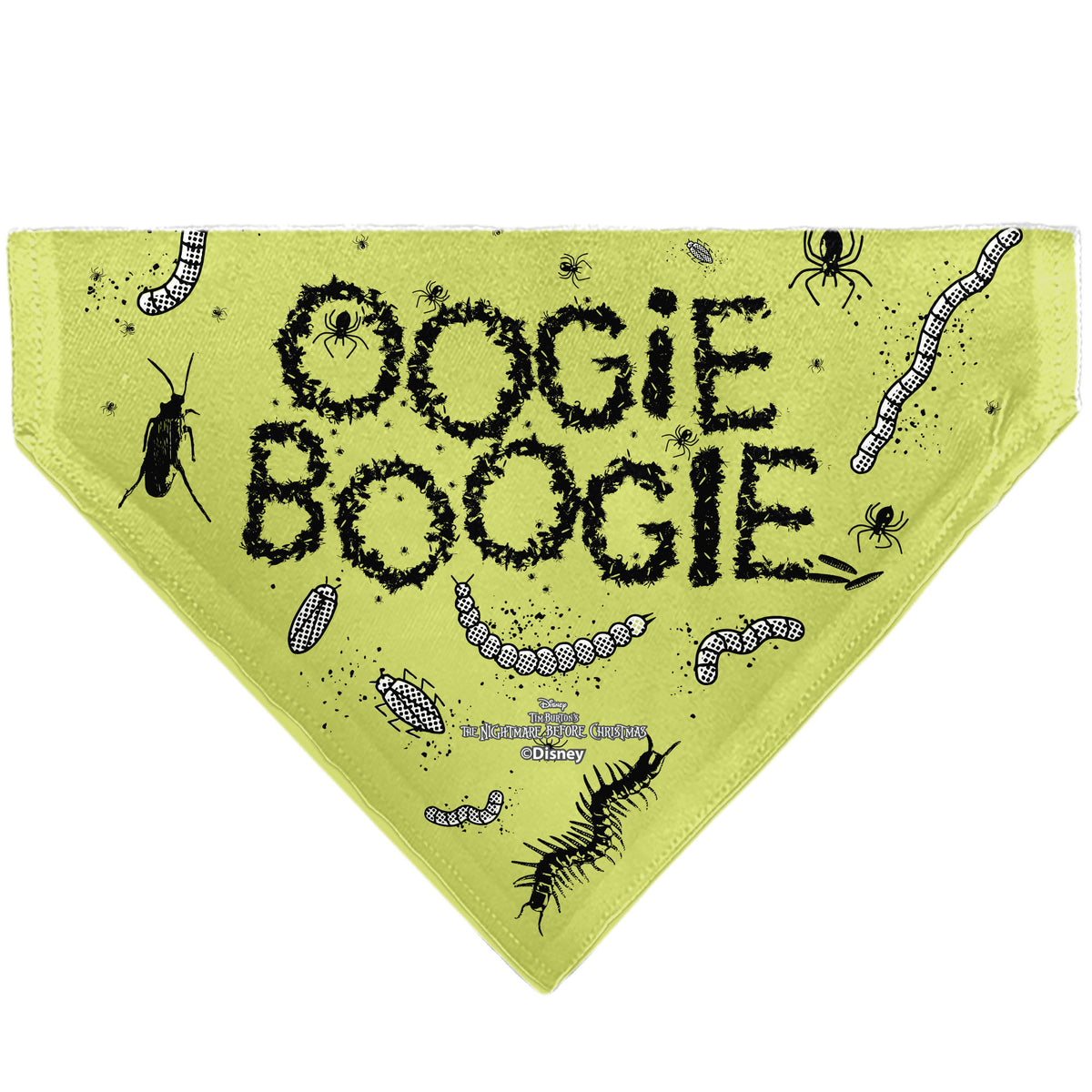 Pet Bandana - The Nightmare Before Christmas OOGIE BOOGIE Pose with Text and Bugs Collage Gray/Lime Green Pet Bandanas Disney