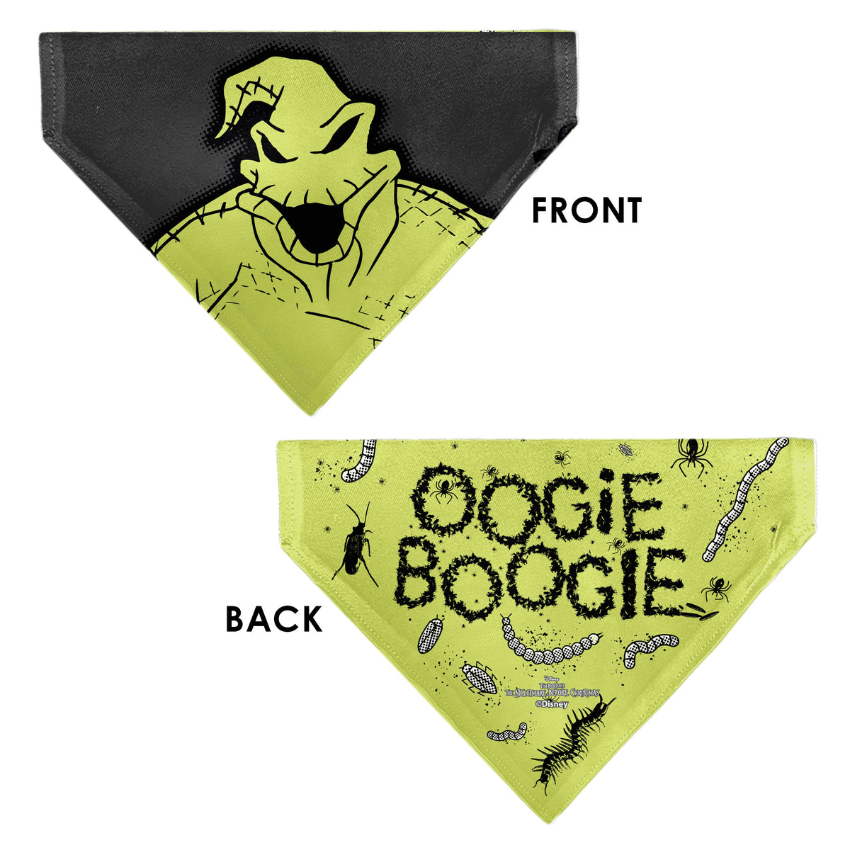 Pet Bandana - The Nightmare Before Christmas OOGIE BOOGIE Pose with Text and Bugs Collage Gray/Lime Green Pet Bandanas Disney