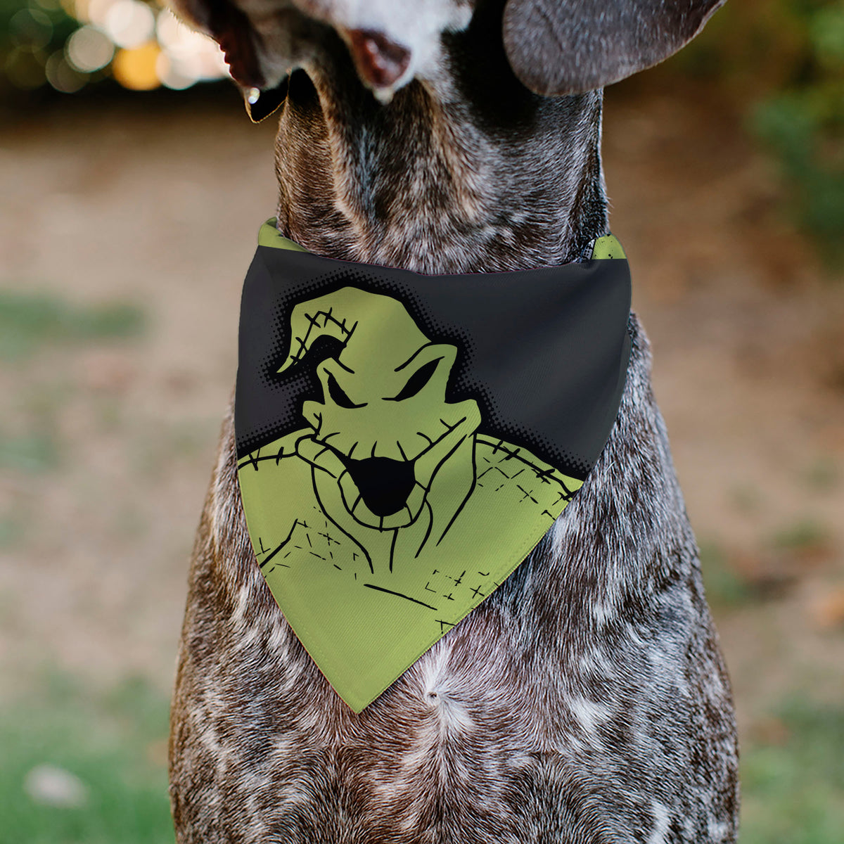 Pet Bandana - The Nightmare Before Christmas OOGIE BOOGIE Pose with Text and Bugs Collage Gray/Lime Green Pet Bandanas Disney